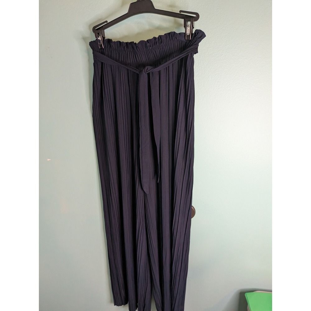 Conceited Black Pleated Wide Leg Paperbag Waist Pants One Size PB702